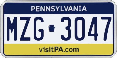 PA license plate MZG3047