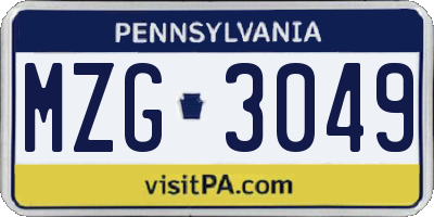 PA license plate MZG3049