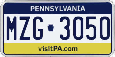 PA license plate MZG3050