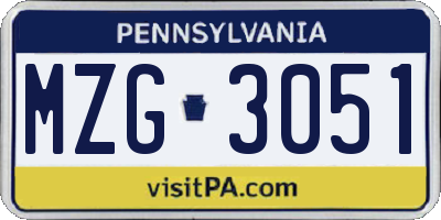 PA license plate MZG3051