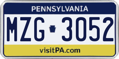 PA license plate MZG3052