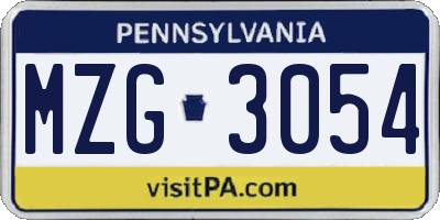 PA license plate MZG3054
