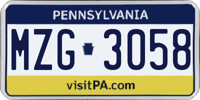 PA license plate MZG3058