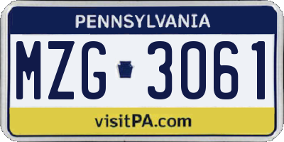 PA license plate MZG3061