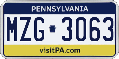 PA license plate MZG3063