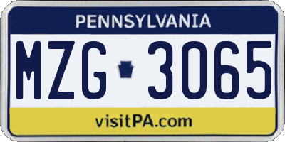 PA license plate MZG3065