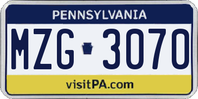 PA license plate MZG3070