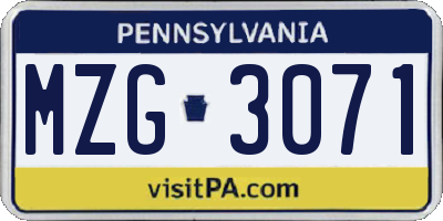 PA license plate MZG3071