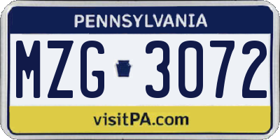 PA license plate MZG3072