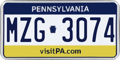 PA license plate MZG3074