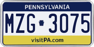 PA license plate MZG3075