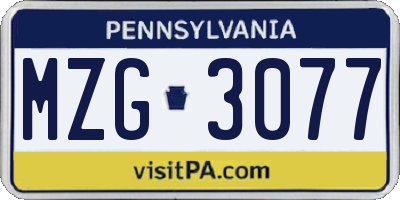 PA license plate MZG3077