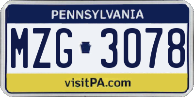 PA license plate MZG3078