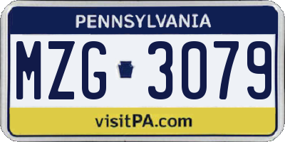 PA license plate MZG3079