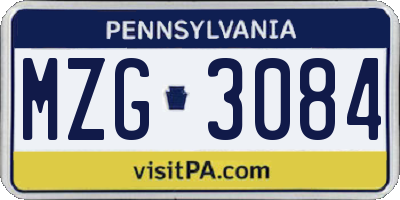 PA license plate MZG3084