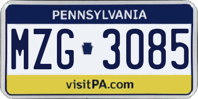 PA license plate MZG3085