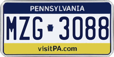 PA license plate MZG3088