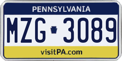 PA license plate MZG3089
