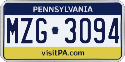 PA license plate MZG3094
