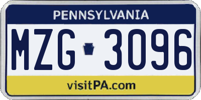 PA license plate MZG3096