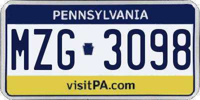 PA license plate MZG3098