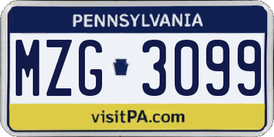 PA license plate MZG3099