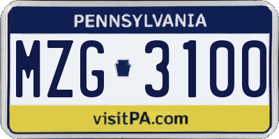 PA license plate MZG3100