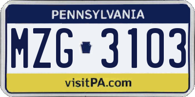 PA license plate MZG3103