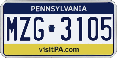 PA license plate MZG3105