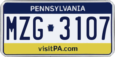 PA license plate MZG3107