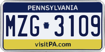 PA license plate MZG3109