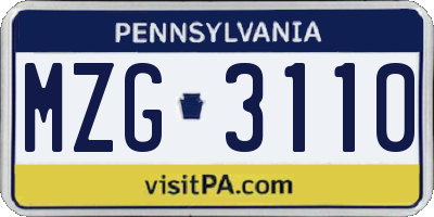 PA license plate MZG3110