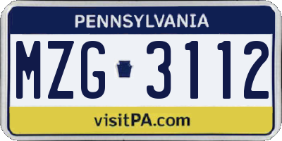 PA license plate MZG3112