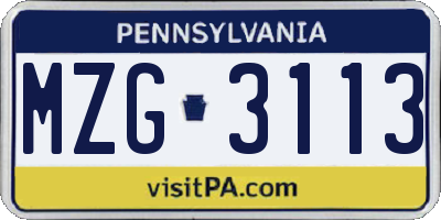 PA license plate MZG3113