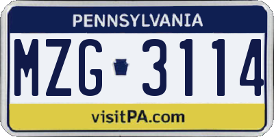 PA license plate MZG3114