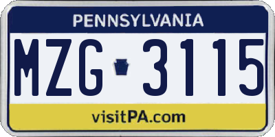 PA license plate MZG3115