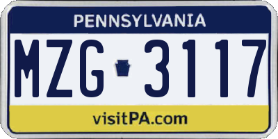 PA license plate MZG3117