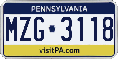 PA license plate MZG3118