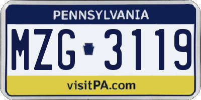 PA license plate MZG3119