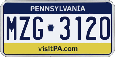 PA license plate MZG3120