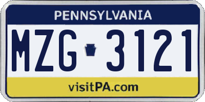PA license plate MZG3121