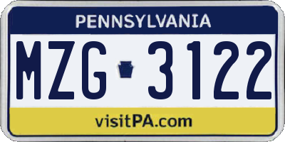 PA license plate MZG3122