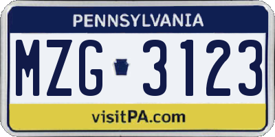 PA license plate MZG3123