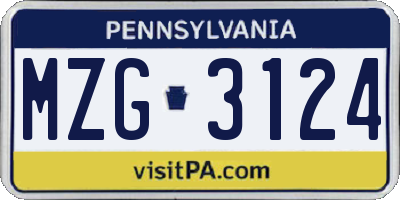 PA license plate MZG3124