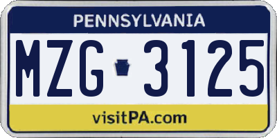 PA license plate MZG3125