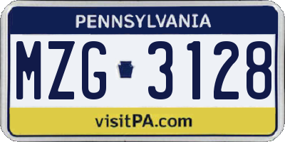 PA license plate MZG3128