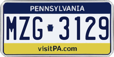 PA license plate MZG3129