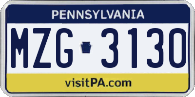 PA license plate MZG3130