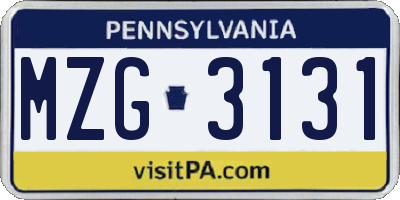 PA license plate MZG3131