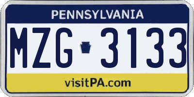 PA license plate MZG3133